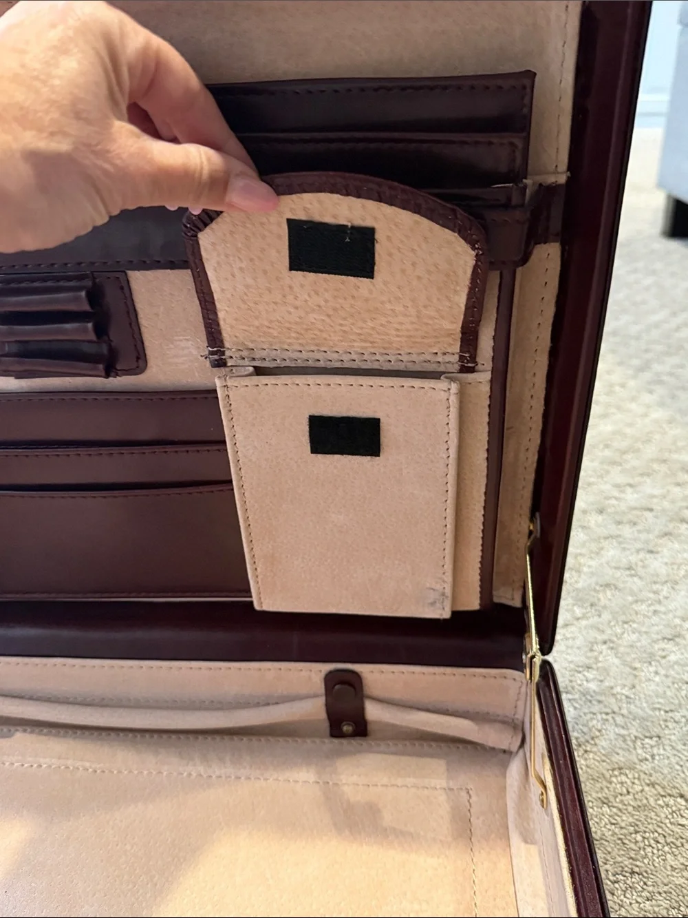 New Burgundy Leather Men's Briefcase with leather legal size pad holder